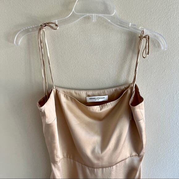 Amanda Uprichard Chiara Dress in Earth 100% Silk Asymmetrical Mini Dress Size M - Picture 4 of 10